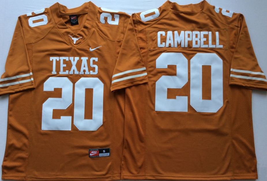 Men Texas Longhorns 20 Campbell Yellow Nike NCAA Jerseys